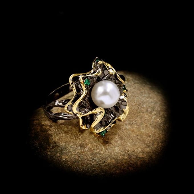 Barok Parel Bloem Ring Elegant Design Banket Stijl Speciale Kralen No. 10 brown