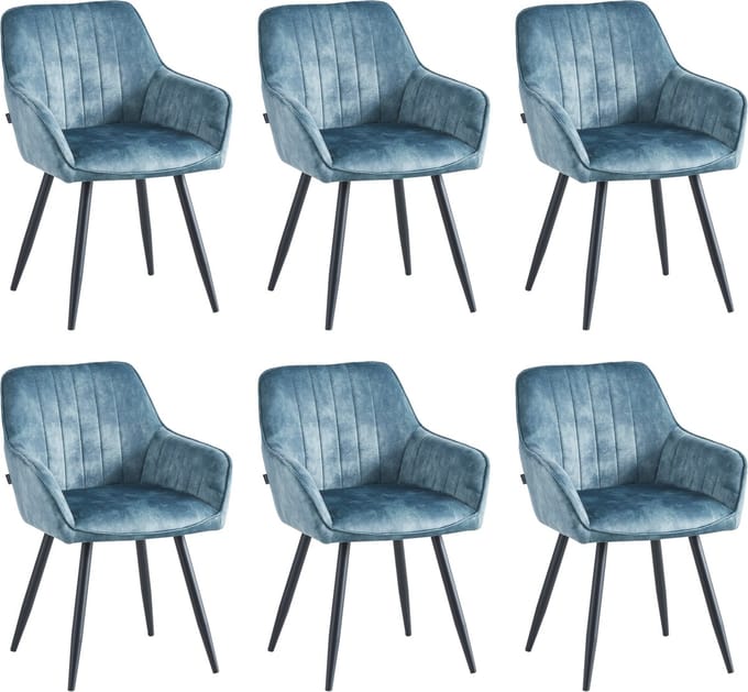 Colenis® - Ozzy Eetkamerstoel - Set Van 6 - Blauw - Adoré Velvet - Industrieel - Met armleuning