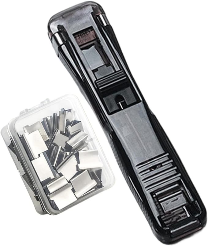 Draagbare nietmachine - Papier binder - Documenten organiseren - Herbruikbare bindtang - 12 x 4 x 4 cm - Zwart