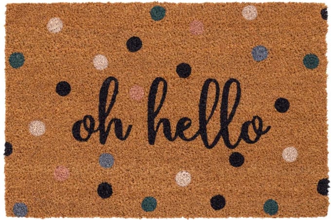 Hamat Ruco Print Oh Hello 40 x 60 cm | Kokosmat met tekst en stippen