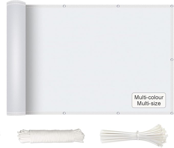 Balkonpaneel - Privacy scherm - Buitenruimte afschermen - Waterafstotend polyester - 50 x 950 cm - Wit