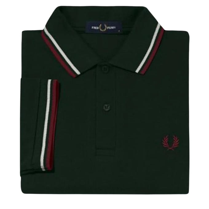 Fred Perry Herenpoloshirt met dubbele kraag (Donkergroen)