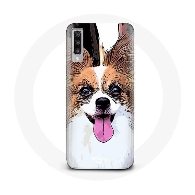 Coque pour Samsung Galaxy A70 Épagneul nain continental papillon Chiot Blanc et marron