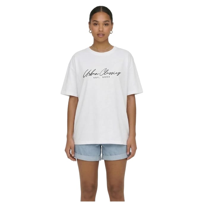 Urban Classics - Script Logo Loose Dames Tshirt - S - Wit