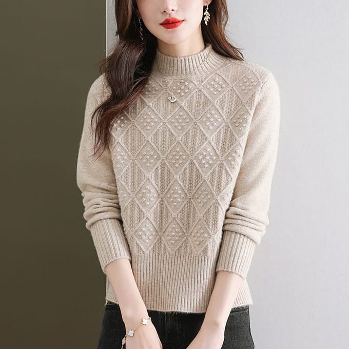 Hiver Court Mode Col Haut Pull Ample Tricot Épais Haut de Base 3XL black