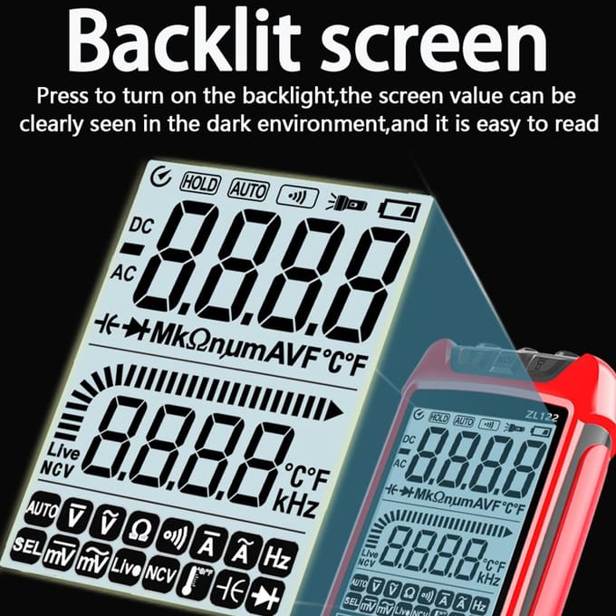 Digitale Multimeter LCD Achtergrondverlichting Display Handheld Multimeter Professioneel True RMS Spanning oranje
