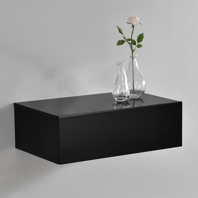 Wandplank met lade zwevend 46x30x15 cm zwart glanzend