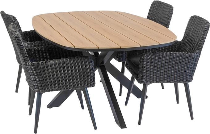 Tuinset Pisa/Cadiz | 4 personen | Deens ovaal 180 cm | Wicker & Tecon Teak