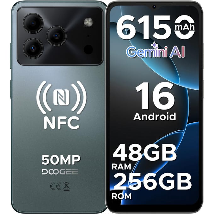 Téléphones Portables DOOGEE Note 56 Plus, Android 16 , 48 Go + 256 Go/2 To, 6150 mAh & 6,56 HD+, 50 MP, 4G Double SIM Gratuits Débloqués vert