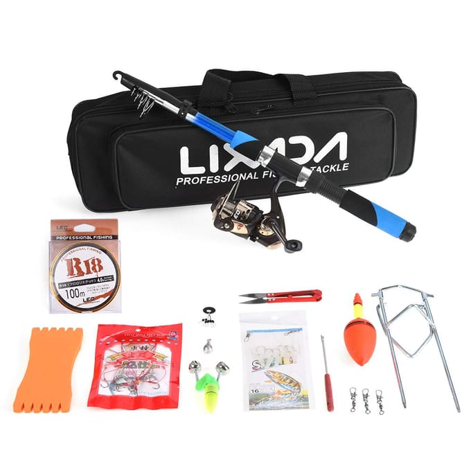 Lixada – ensemble de matériel de pêche, canne à poisson lesscopique, moulinet, 2,1 m rouge