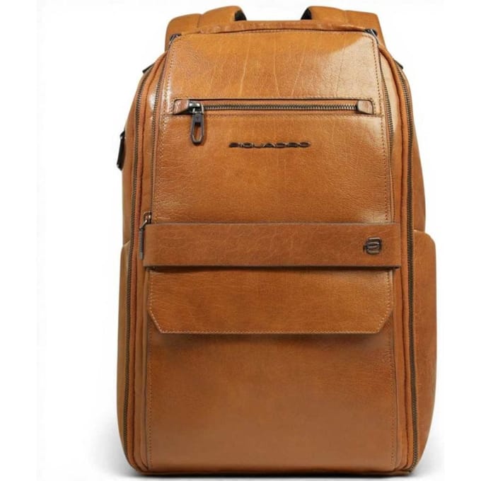 Piquadro Rugzak S141 Lederen Beige Man met laptop 14' en iPad