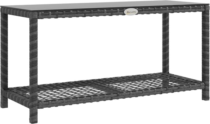 Rechthoekige Tuin Bijzettafel van Polyrotan met Gehard Glas