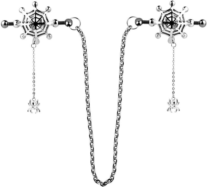 Kiotos - Spiderweb met hangende Spin - Tepelklemmen met ketting