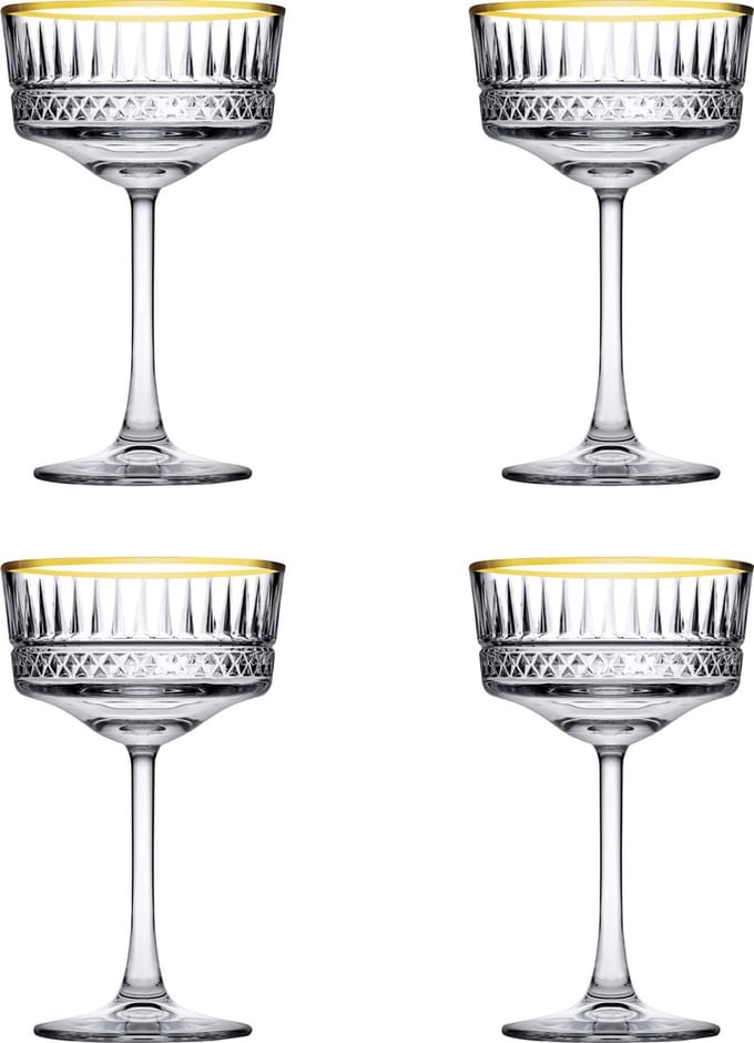 Pasabahce Champagneglazen Elysia - goud - 4x - 260 ml - kristalglas - coupe glazen
