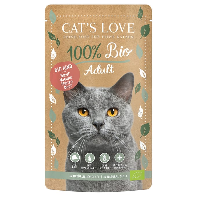 6x100g Cat's Love Organic Beef Kattenvoer Nat