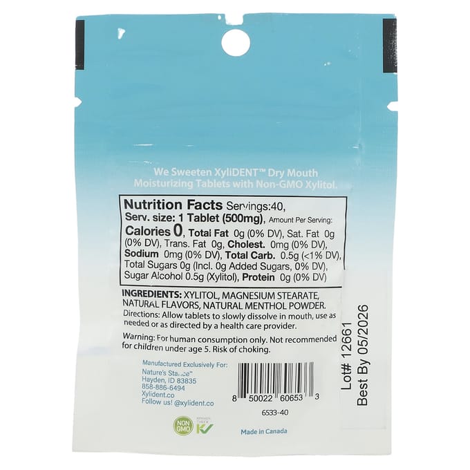 XyliDENT, Hydraterende tabletten voor droge mond, met xylitol, wintergroen, 40 tabletten