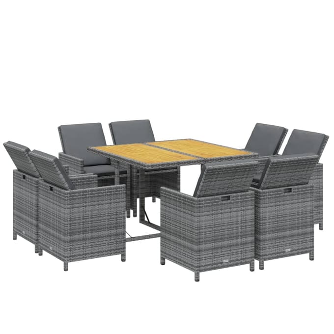 vidaXL - 9-delige - Tuinset - met - kussens - poly - rattan - grijs