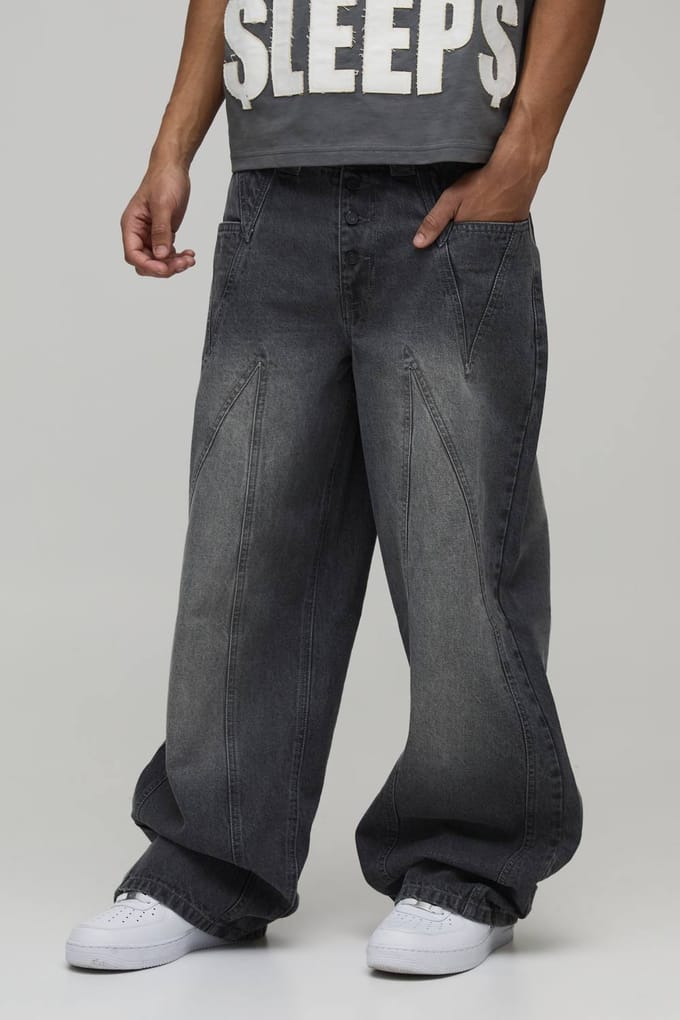 Baggy Jeans Met Panelen En Wassing | Mid Grey | Size 34R