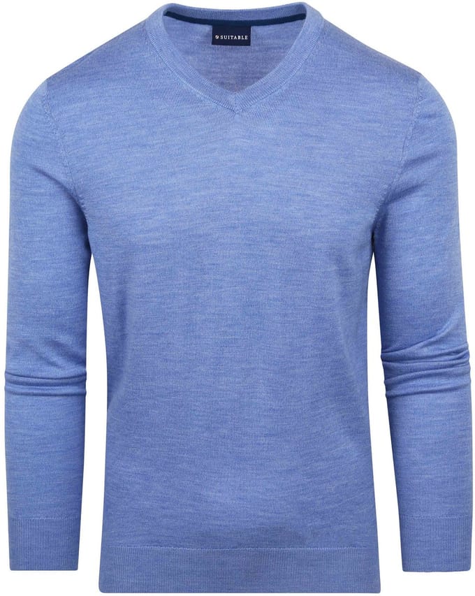 Suitable Merino Pullover V-Hals Lichtblauw - Maat 3XL - Heren