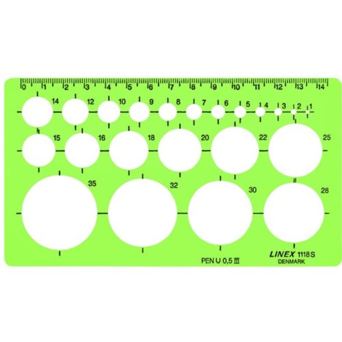 Cirkelsjabloon Linex 22 cirkels met inktvoetjes 1-35mm groen