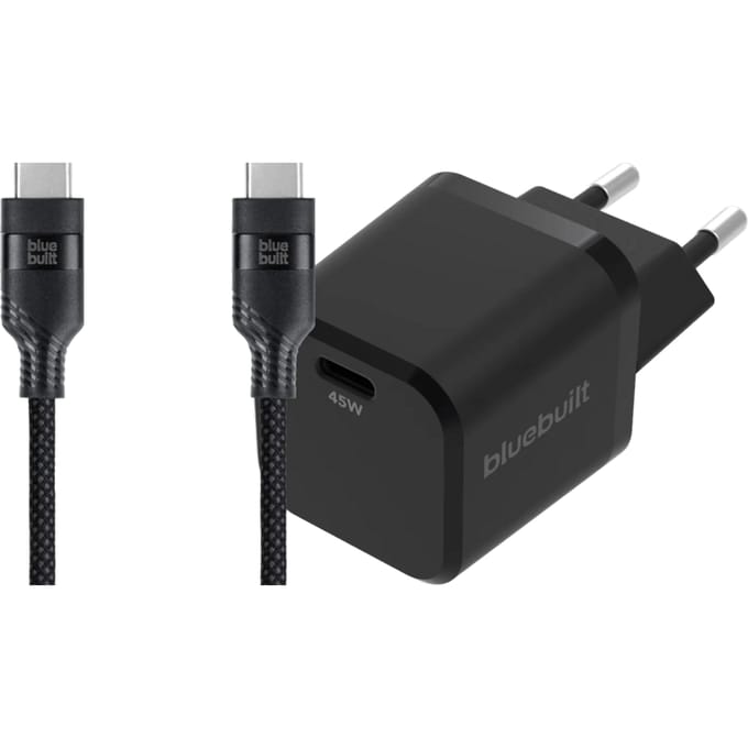 BlueBuilt Power Delivery Oplader 45W + Usb C Kabel 3m Nylon Zwart