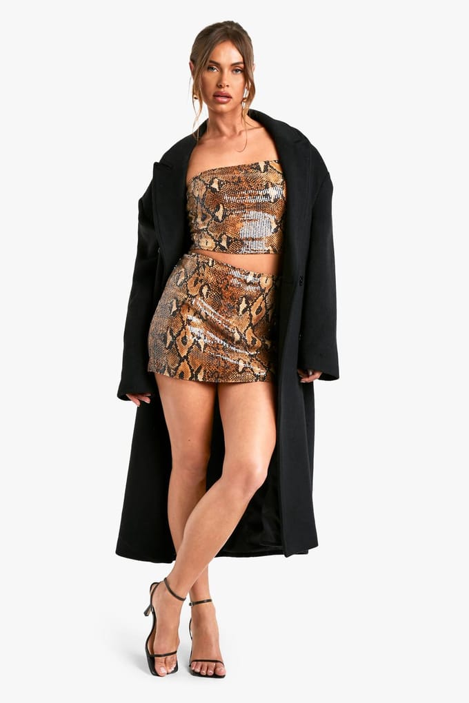 boohoo Dames Sequinslang Mini Rok | Bruin | Maat: 38
