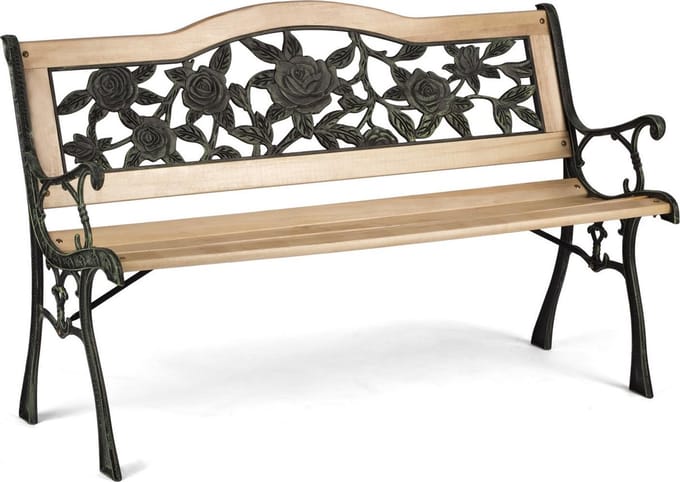 Tuinbank - hout met ijzer - 123,5x74x 48 cm - rozen