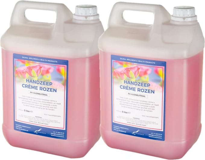 Handzeep Crème Rozen 5 liter - set van 2 stuks - navulling - Voordeelverpakking