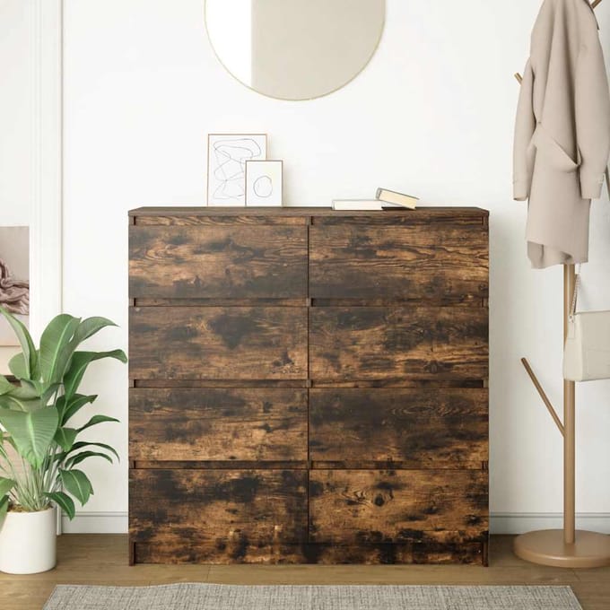 vidaXL - Dressoir - 100x35x99 - cm - bewerkt - hout - gerookt - eikenkleurig