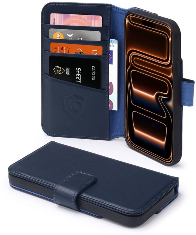 MobyDefend Hoesje - Geschikt voor iPhone 17 Pro Max - Luxe Leren Wallet Bookcase - Blauw