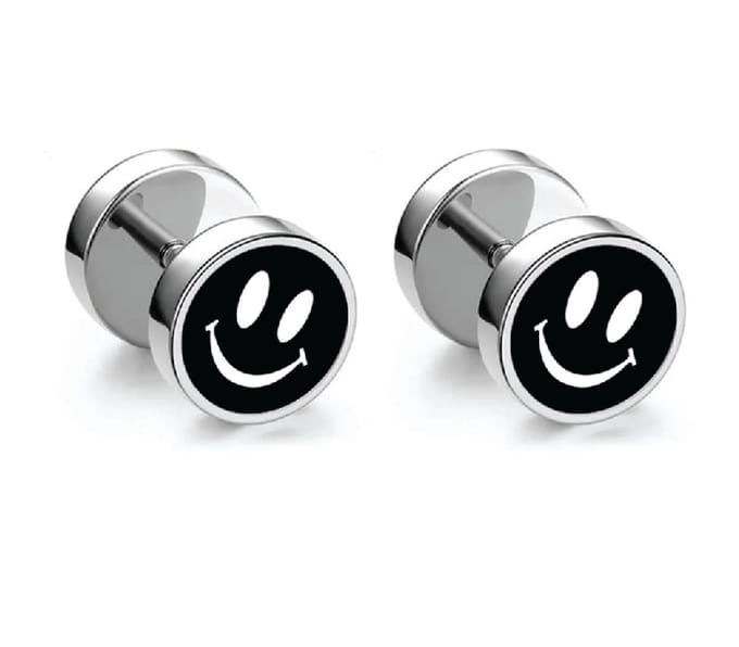 RVS studs oorbellen heren - stoere smiley stijl - roestvrij staal