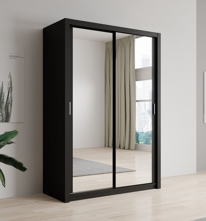 Meubella - Kledingkast Blake - Mat Zwart - 150 cm - Met spiegel