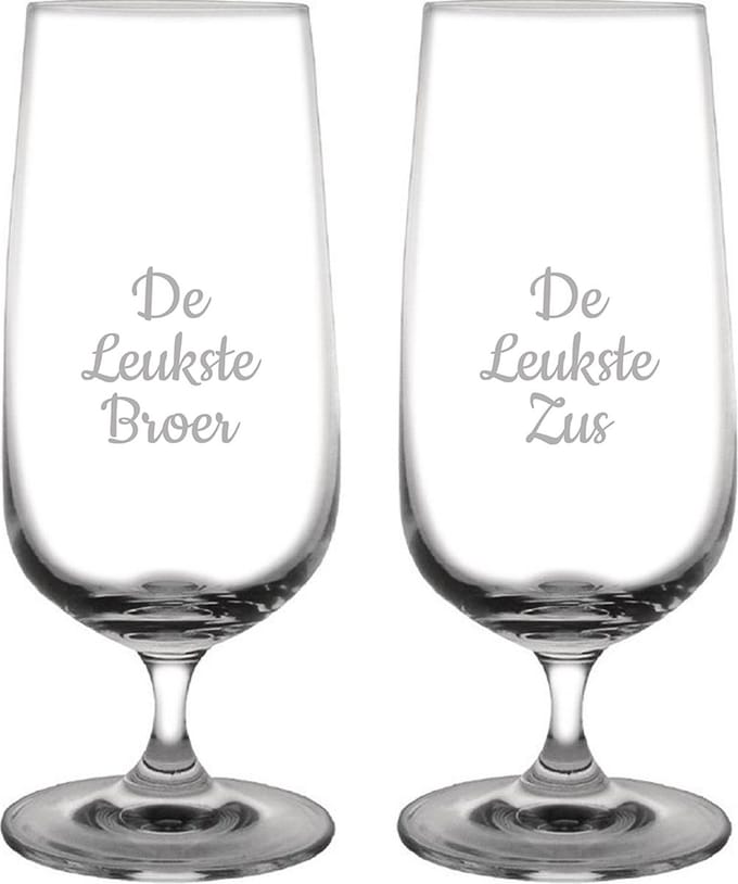 Gegraveerde bierglas op voet 41cl De Leukste Broer-De Leukste Zus