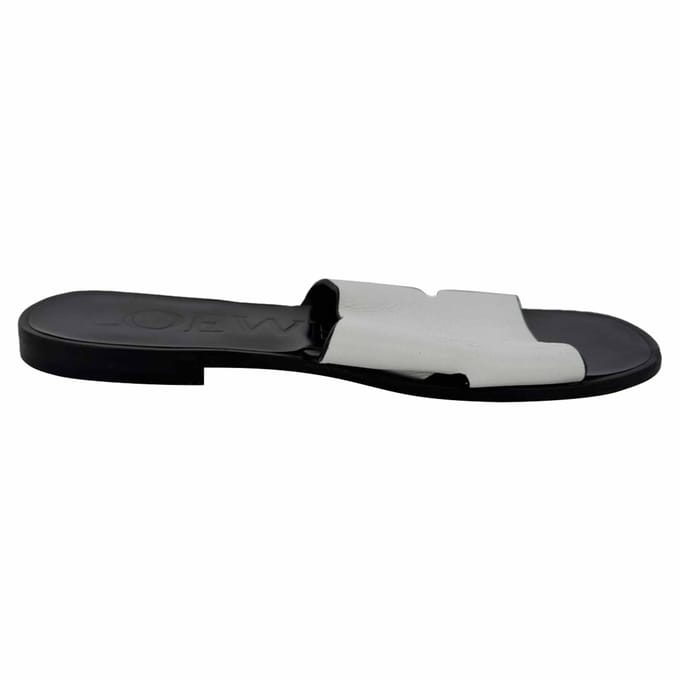 Loewe Logo Slippers Flat van Witte Leer