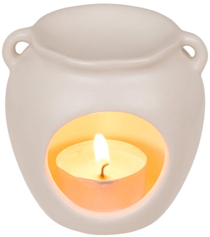 Basic Oliebrander Keramiek Wit – Aroma Brander met Waxinelichtje – Voor Etherische Oliën & Wax Melts – 9 × 9 × 9 cm