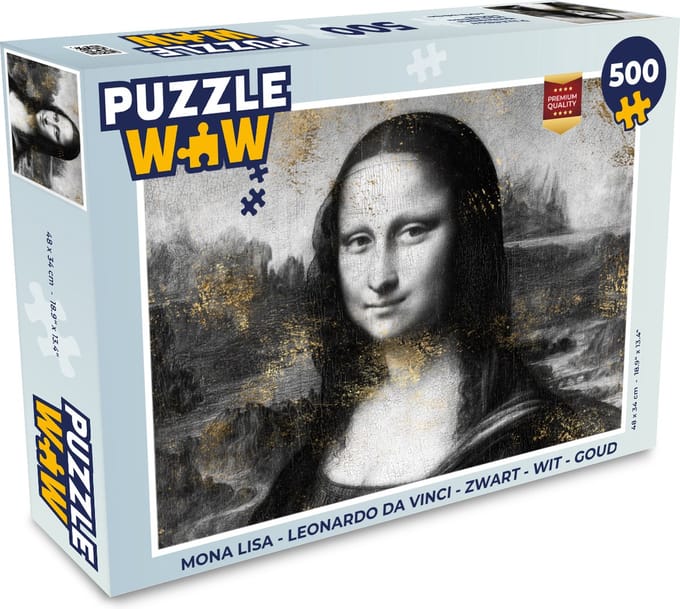 Puzzel Mona Lisa - Leonardo da Vinci - Zwart - Wit - Goud - Legpuzzel - Puzzel 500 stukjes