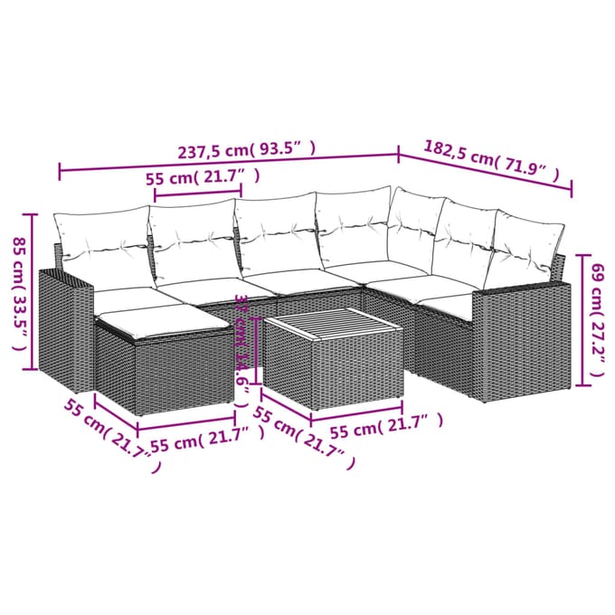 vidaXL - 8-delige - Loungeset - met - kussens - poly - rattan - beige
