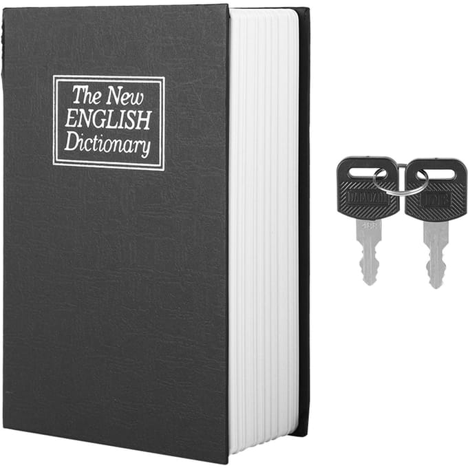 Coffre-fort noir avec dictionnaire anglais, boîte de rangement pour argent, bijoux, collection, avec 2 clés white