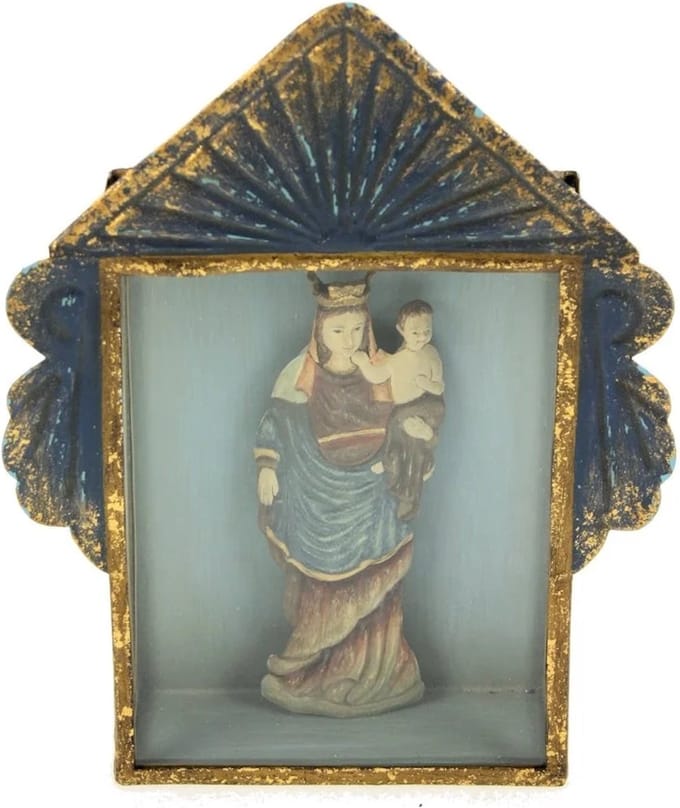 Madonna met kind in kastje 18x5x24cm