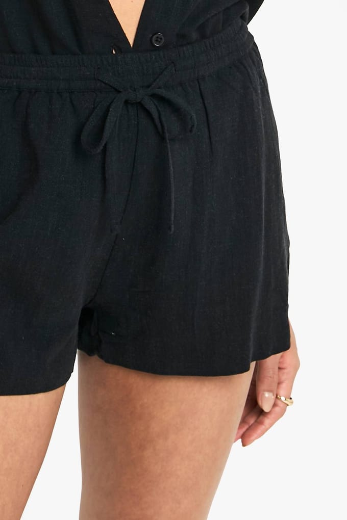 boohoo Dames Premium Linnen Shorts | Zwart | Maat: 34