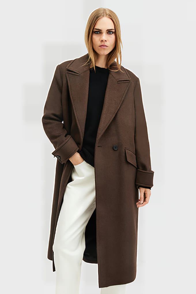 AllSaints Mabel Coat Sugar Brown Taglia: 12 | Cappotti doppiopetto Outlet | Donna | Marrone