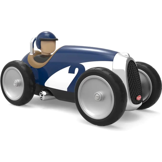BAGHERA Speelgoedauto - Racingcar Blauw - Vintage - In Geschenkdoos - 1 Jaar