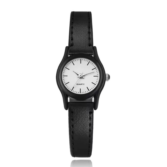 Minimalistisch dameshorloge met wit uurwerk en zwart bandje