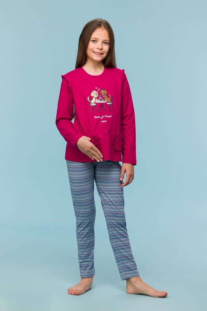 Woody pyjama meisjes/dames - framboos rood - labradoodle - 242-10-PLG-S/357 - maat 116