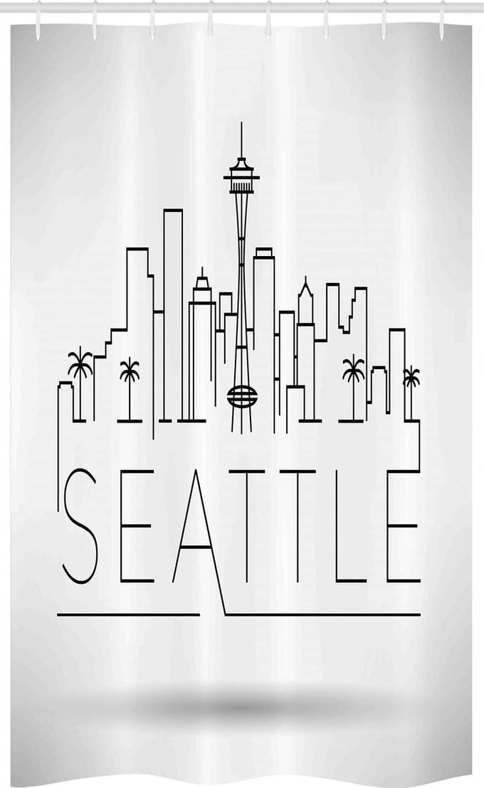 ABAKUHAUS Seattle Skyline Douchegordijn – 120x180 cm – Antraciet/Wit – waterafstotend