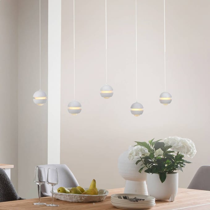 SCHÖNER WOHNEN LED hanglamp Lini wit, 5-lamps, 3.000 K
