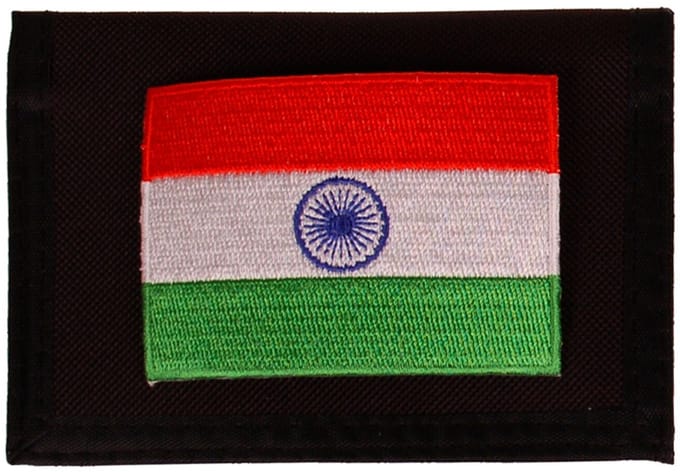 Portemonnee zwart 14x10cm - Vlag India - 8x6cm