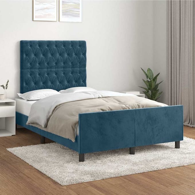 vidaXL - Bedframe - zonder - matras - 120x190 - cm - fluweel - donkerblauw