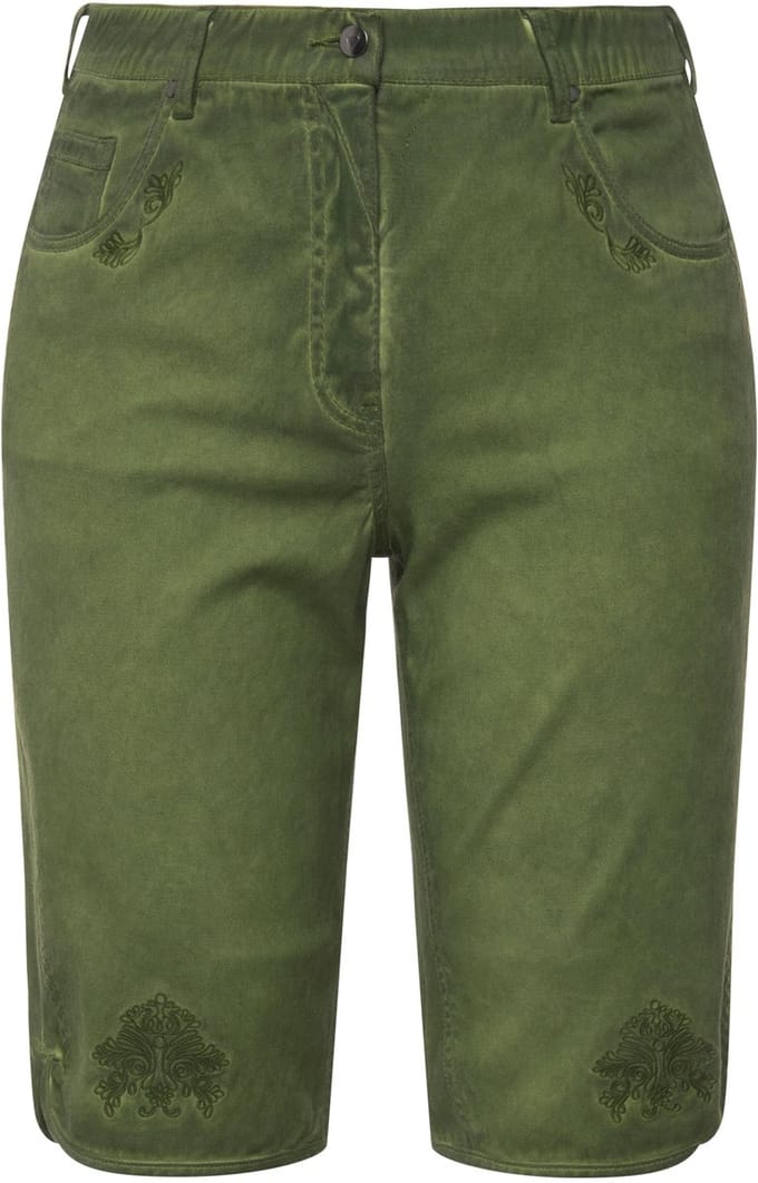 Ulla Popken - Dames - korte folklore jeansbroek Mandy used look stiksel - Olijf - Maat 44