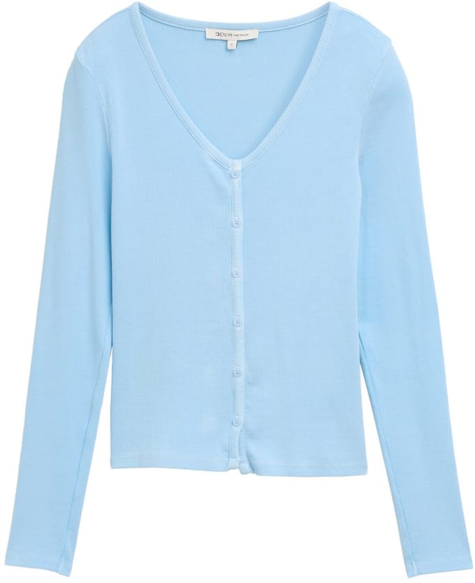 Tom Tailor Denim - Shirt met lange mouwen en decoratieve knoopsluiting - Maat S - dusty sky blue